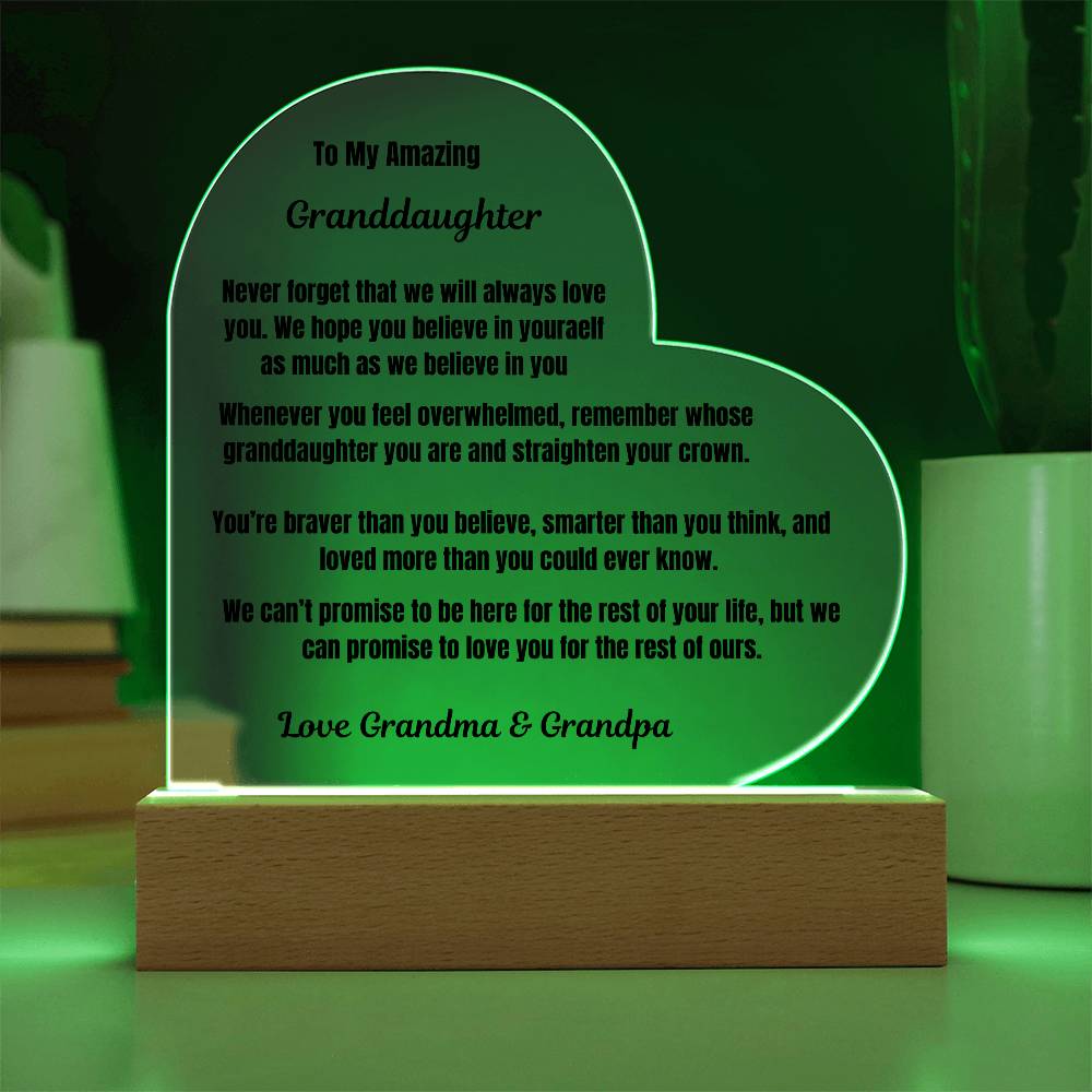 To My Amazing Granddaughter Heart Plaque