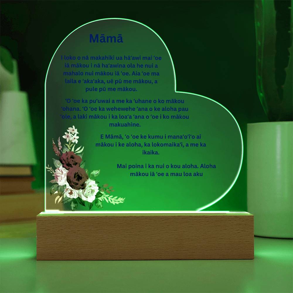 Mom Acrylic Heart Plaque with LED Light Hawaiian