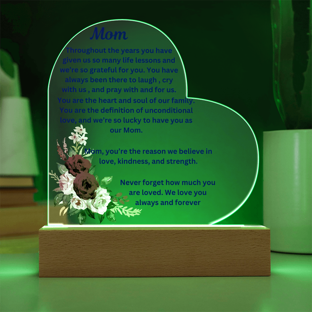 Mom Acrylic Heart Plaque With LED Light