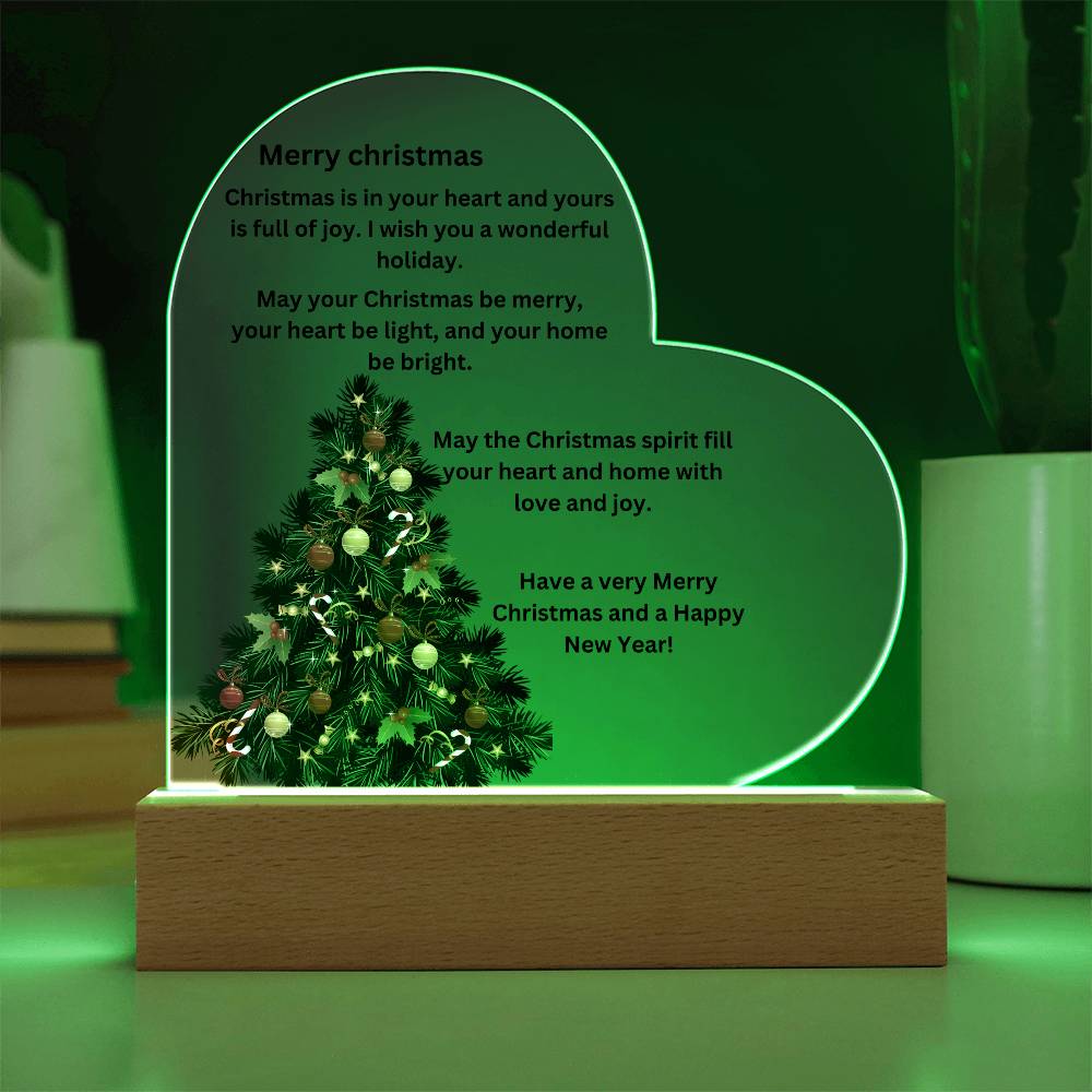 Engraved Acrylic Heart Merry Christmas Plaque