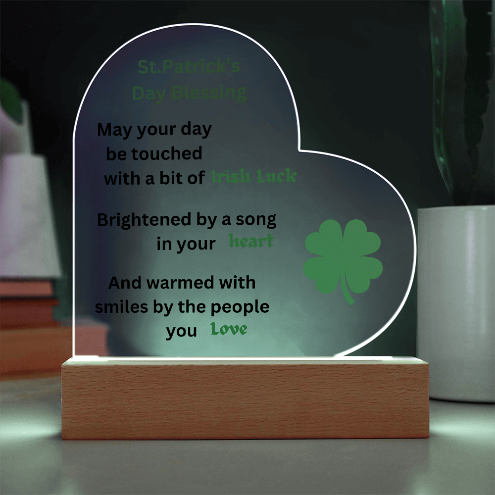 St. Patrick's Day Blsessing Printed Acrylic Heart Plaque