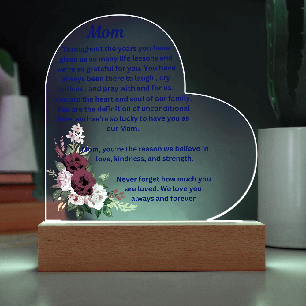 Mom Acrylic Heart Plaque With LED Light