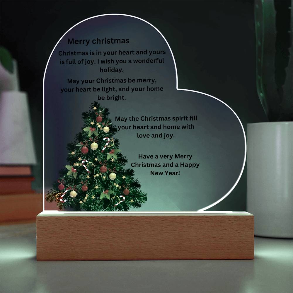 Engraved Acrylic Heart Merry Christmas Plaque