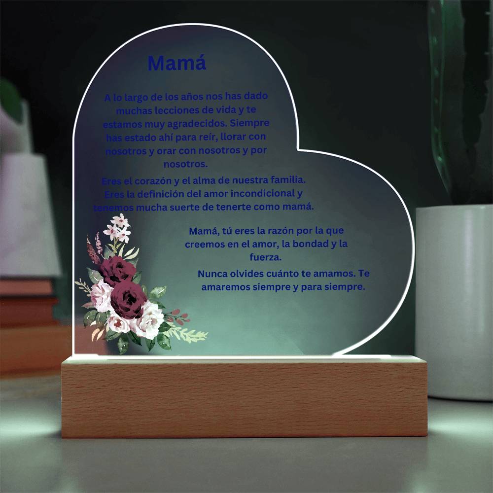 Mom Acrylic Heart Plaque with LED Light Spanish