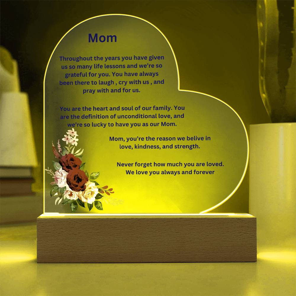 Mom Acrylic Heart Plaque wit LED Light