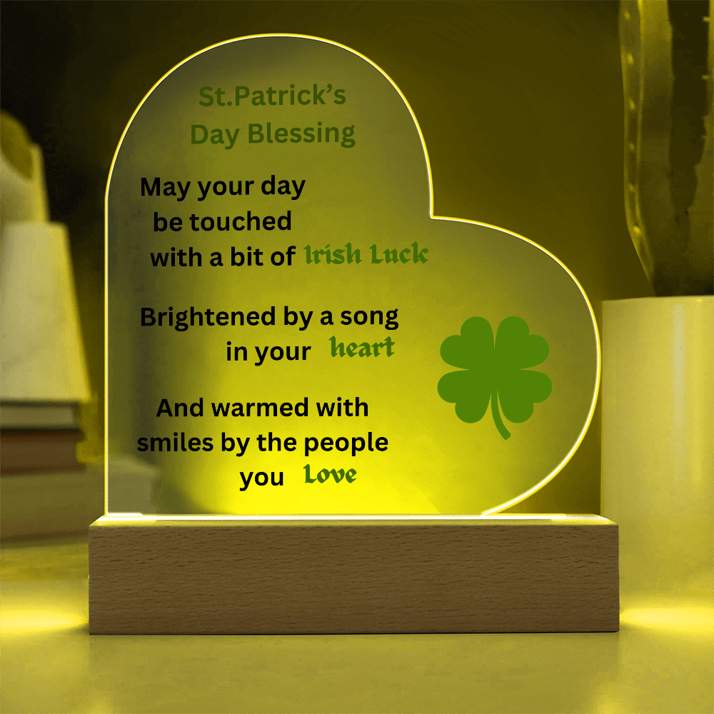 St. Patrick's Day Blsessing Printed Acrylic Heart Plaque