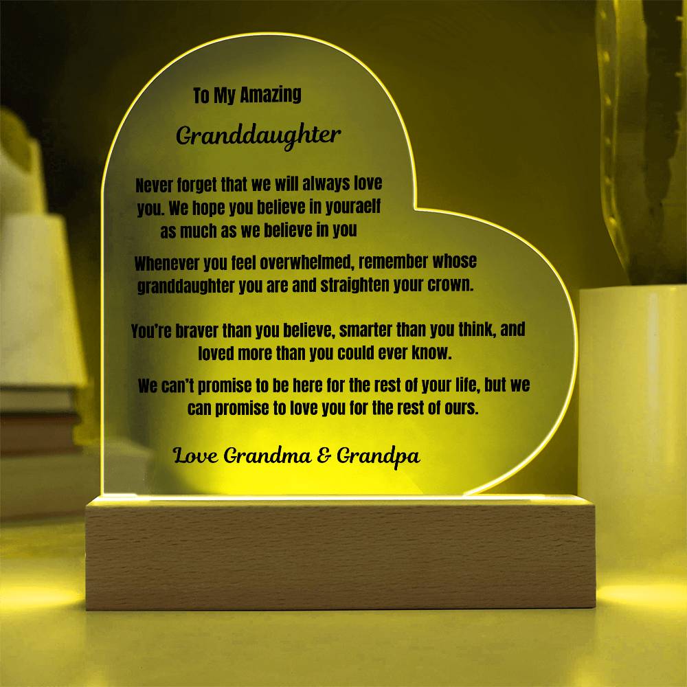 To My Amazing Granddaughter Heart Plaque
