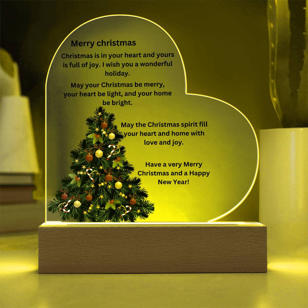 Engraved Acrylic Heart Merry Christmas Plaque