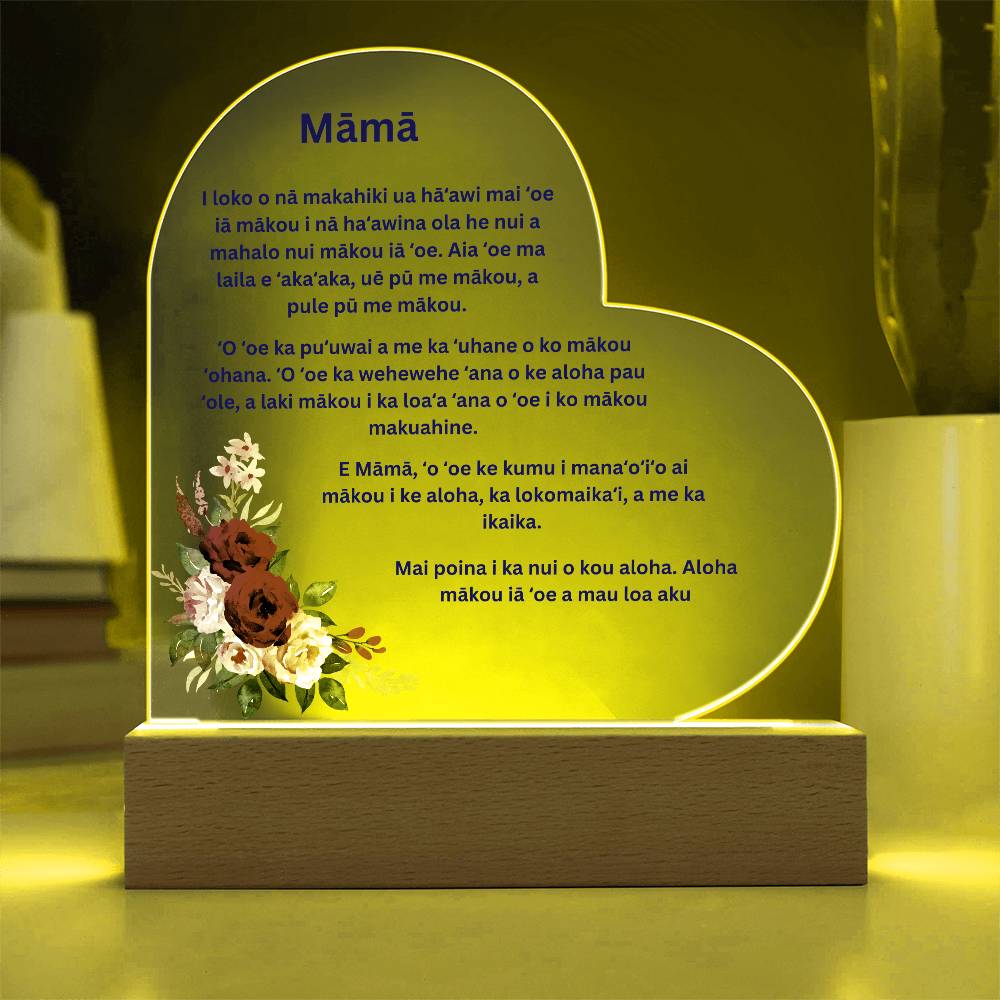 Mom Acrylic Heart Plaque with LED Light Hawaiian
