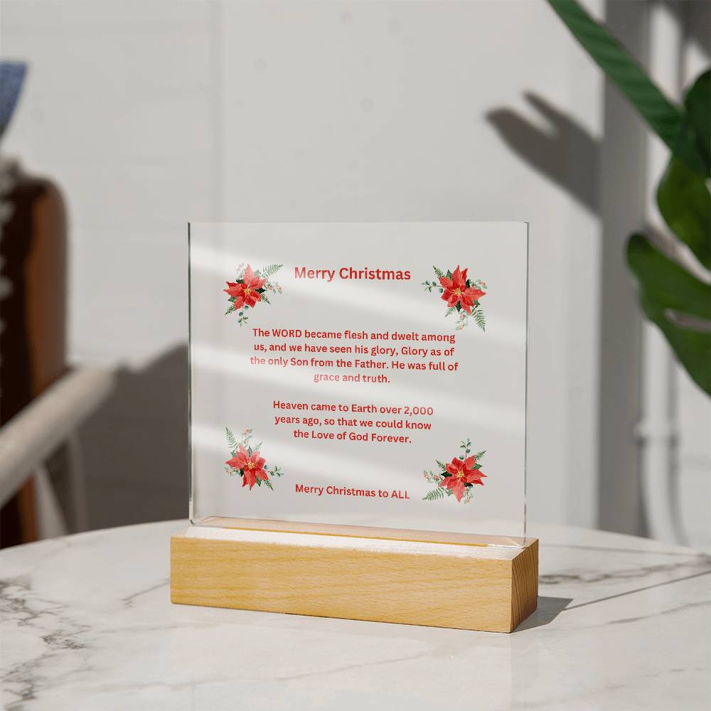 Merry Christmas Acrylic Plaque with Poinsettias