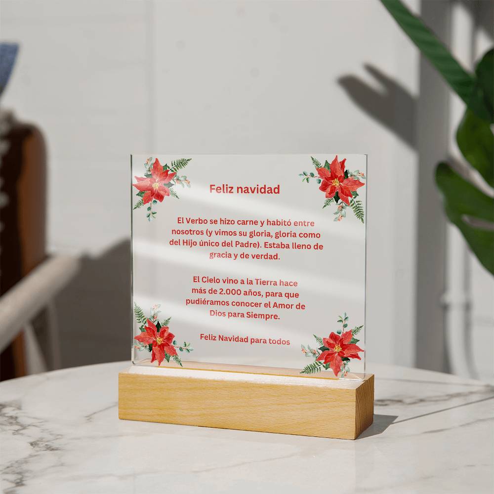 Spanish Merry Christmas Acrylic Plaque Wirth Poinsettias