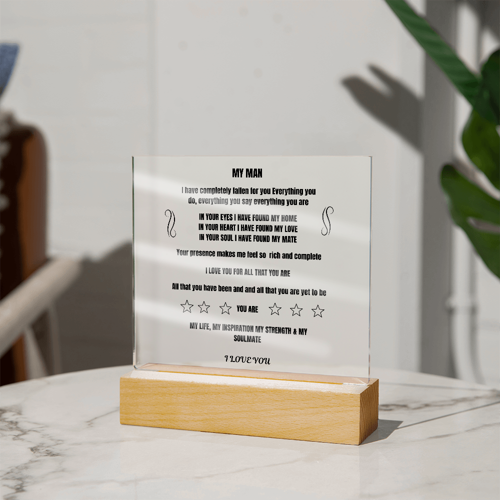 My Man Printed Square Plaque