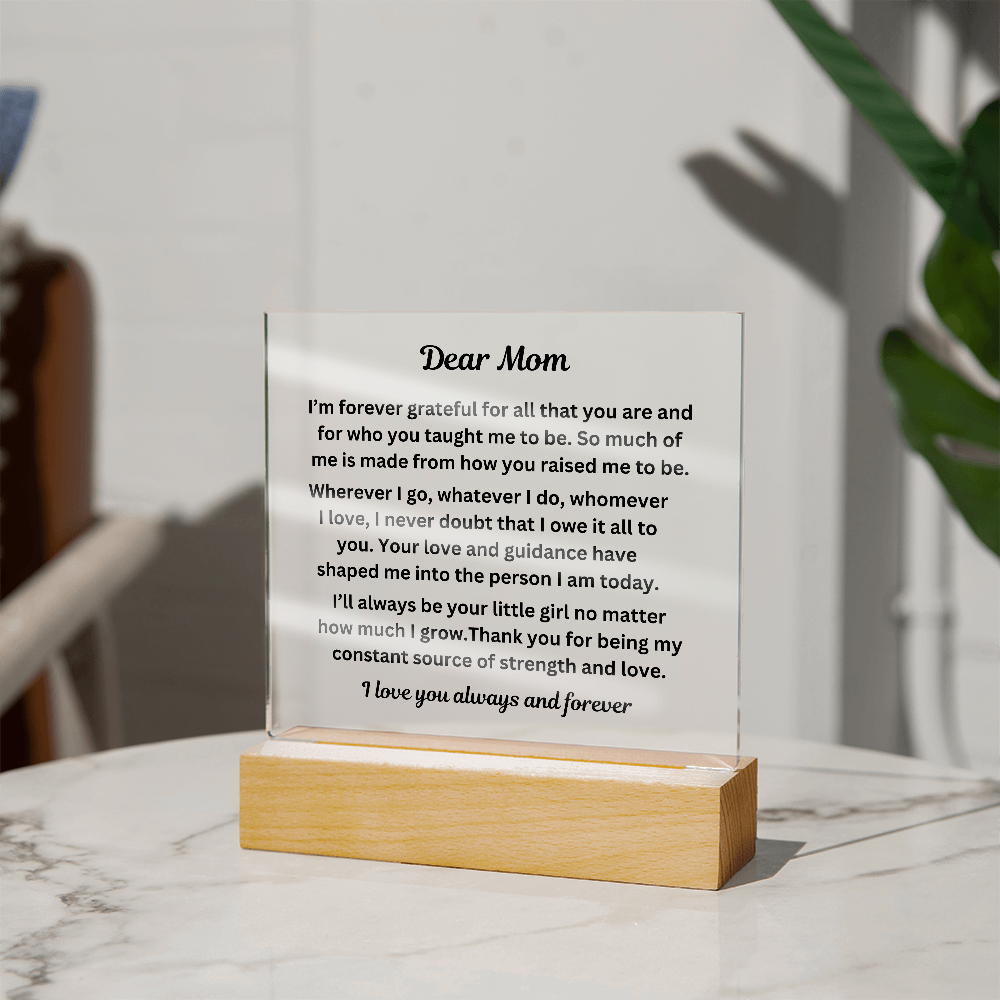 Dear Mom Engraved Acrylic Square Plaque