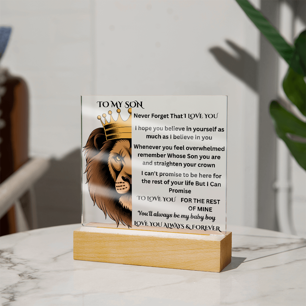 To My Son Lion Printed Arylic Square Plaque