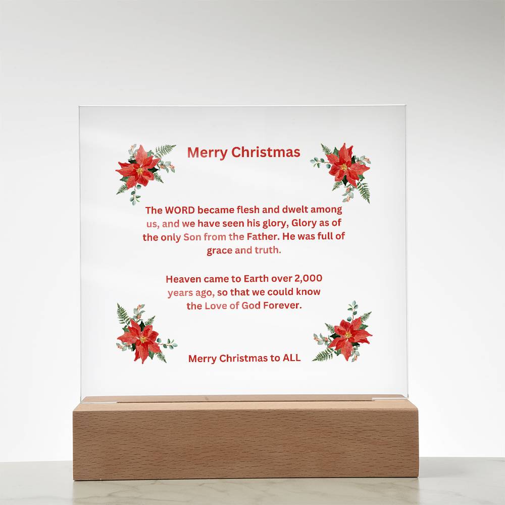 Merry Christmas Acrylic Plaque with Poinsettias