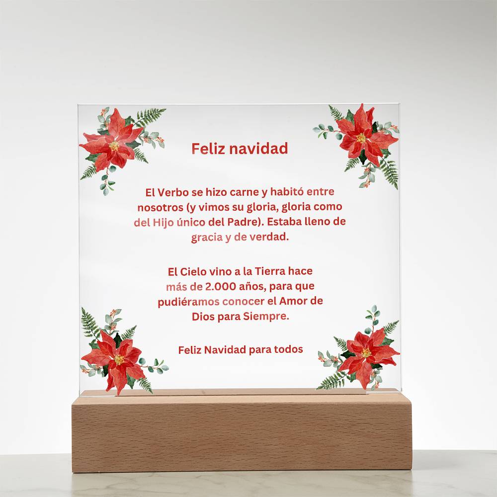 Spanish Merry Christmas Acrylic Plaque Wirth Poinsettias