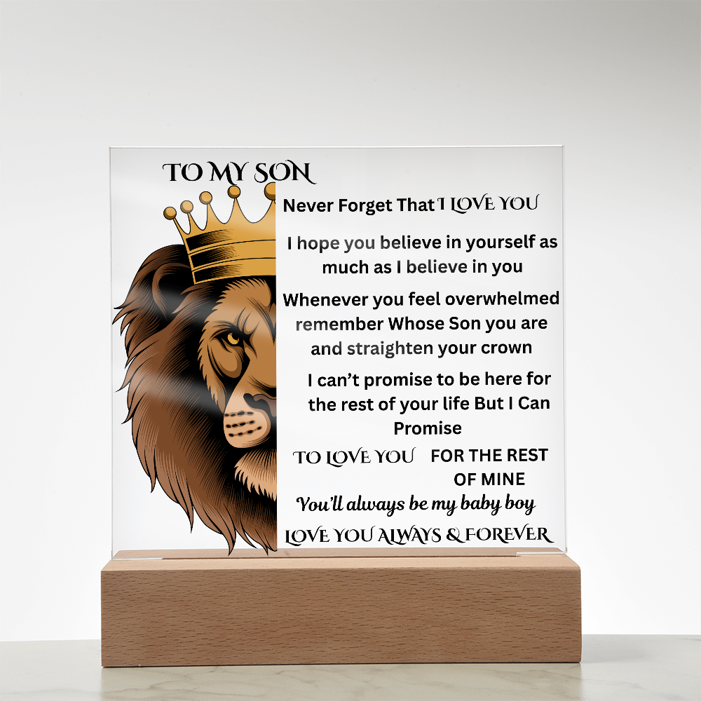 To My Son Lion Printed Arylic Square Plaque