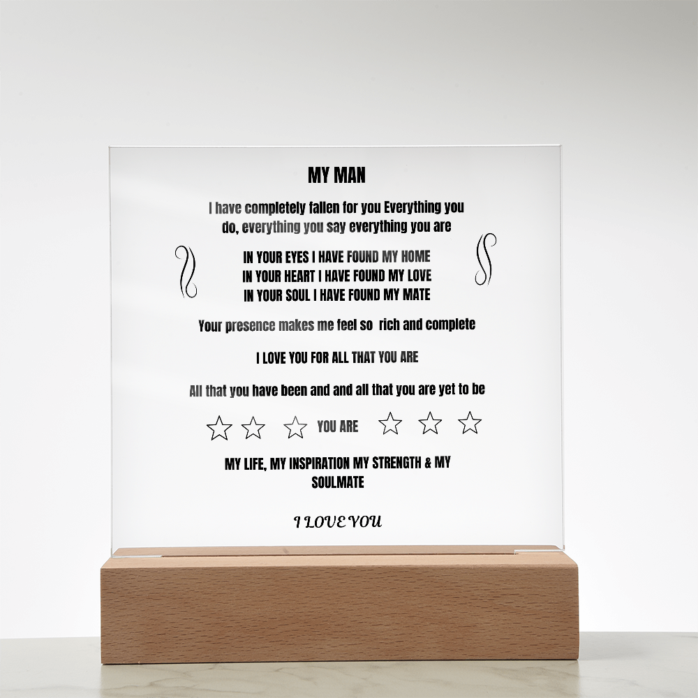 My Man Printed Square Plaque
