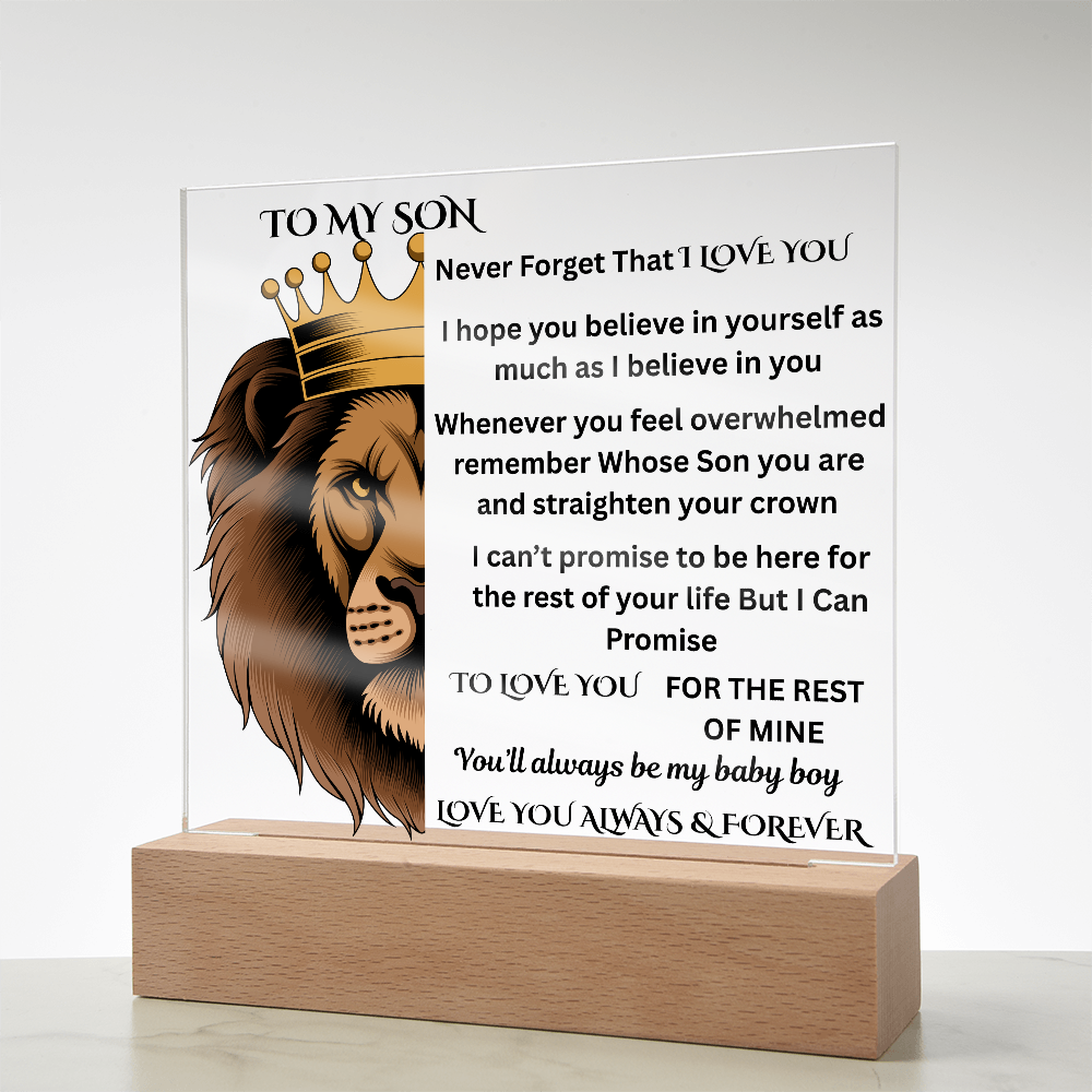 To My Son Lion Printed Arylic Square Plaque