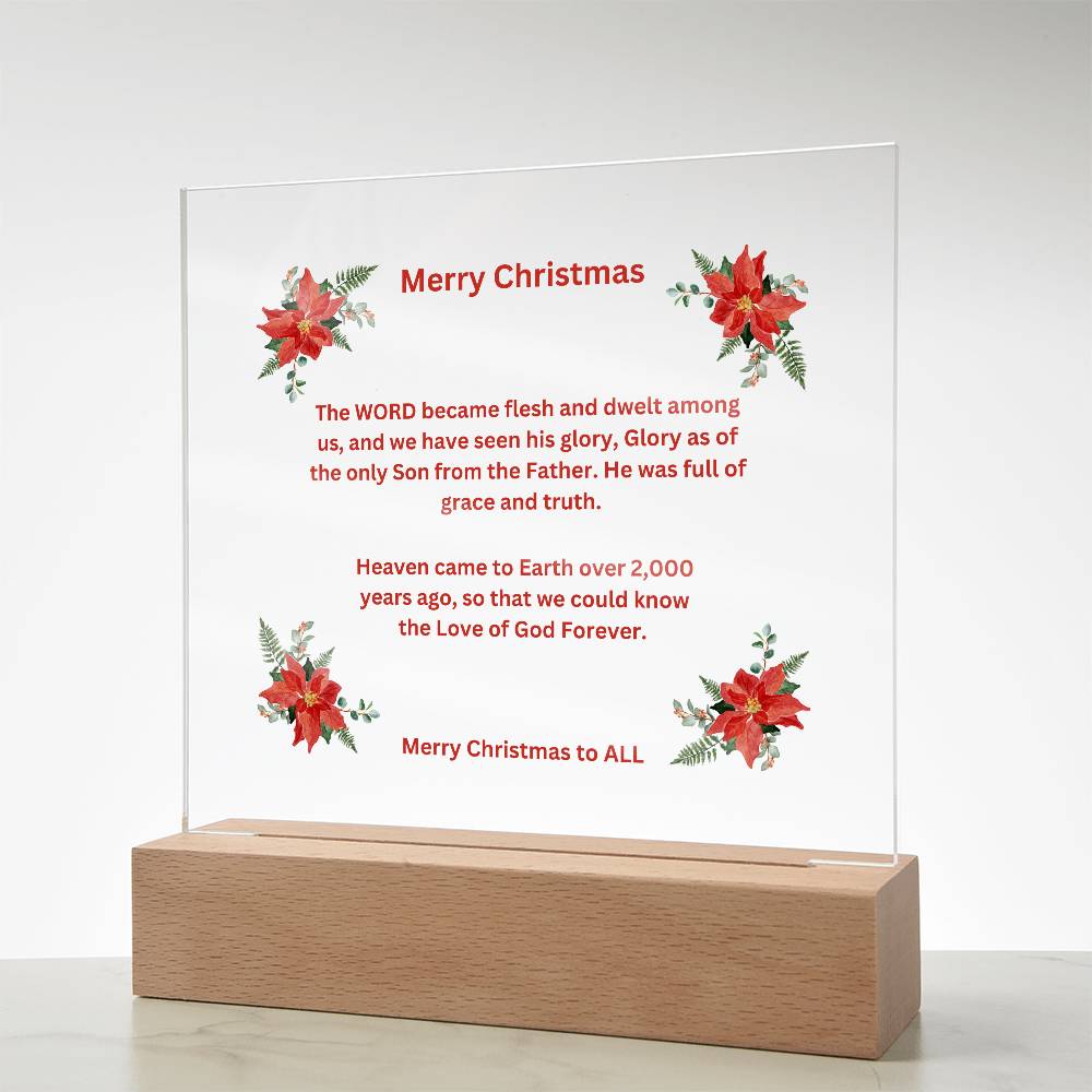 Merry Christmas Acrylic Plaque with Poinsettias