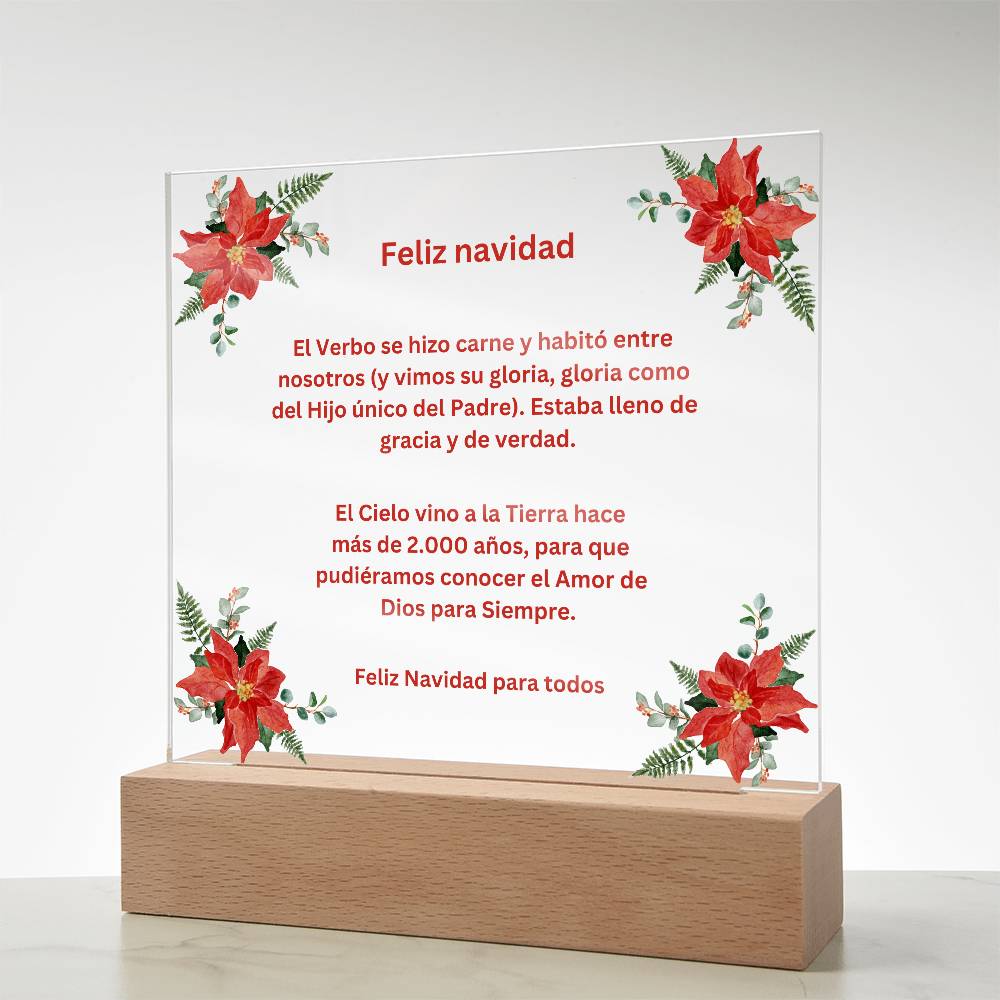 Spanish Merry Christmas Acrylic Plaque Wirth Poinsettias