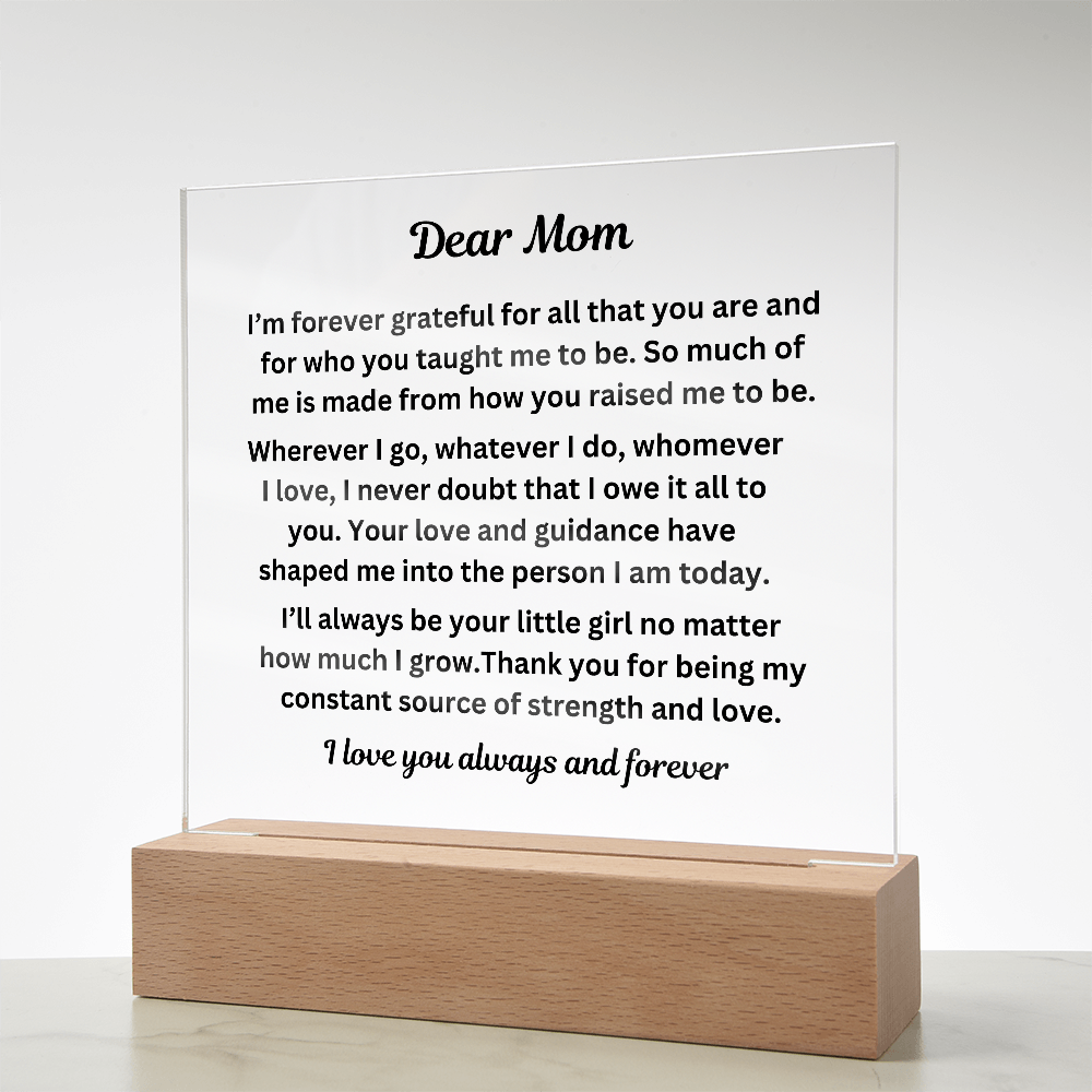 Dear Mom Engraved Acrylic Square Plaque