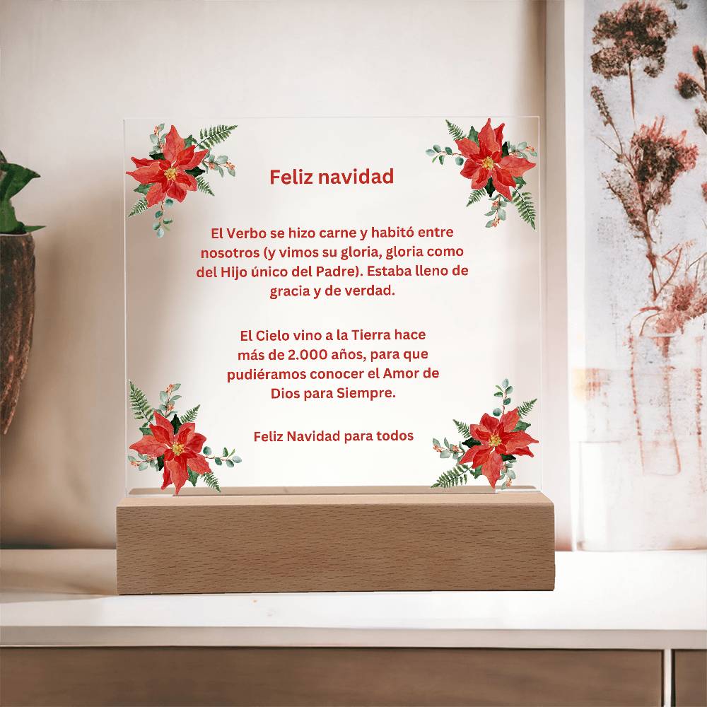 Spanish Merry Christmas Acrylic Plaque Wirth Poinsettias