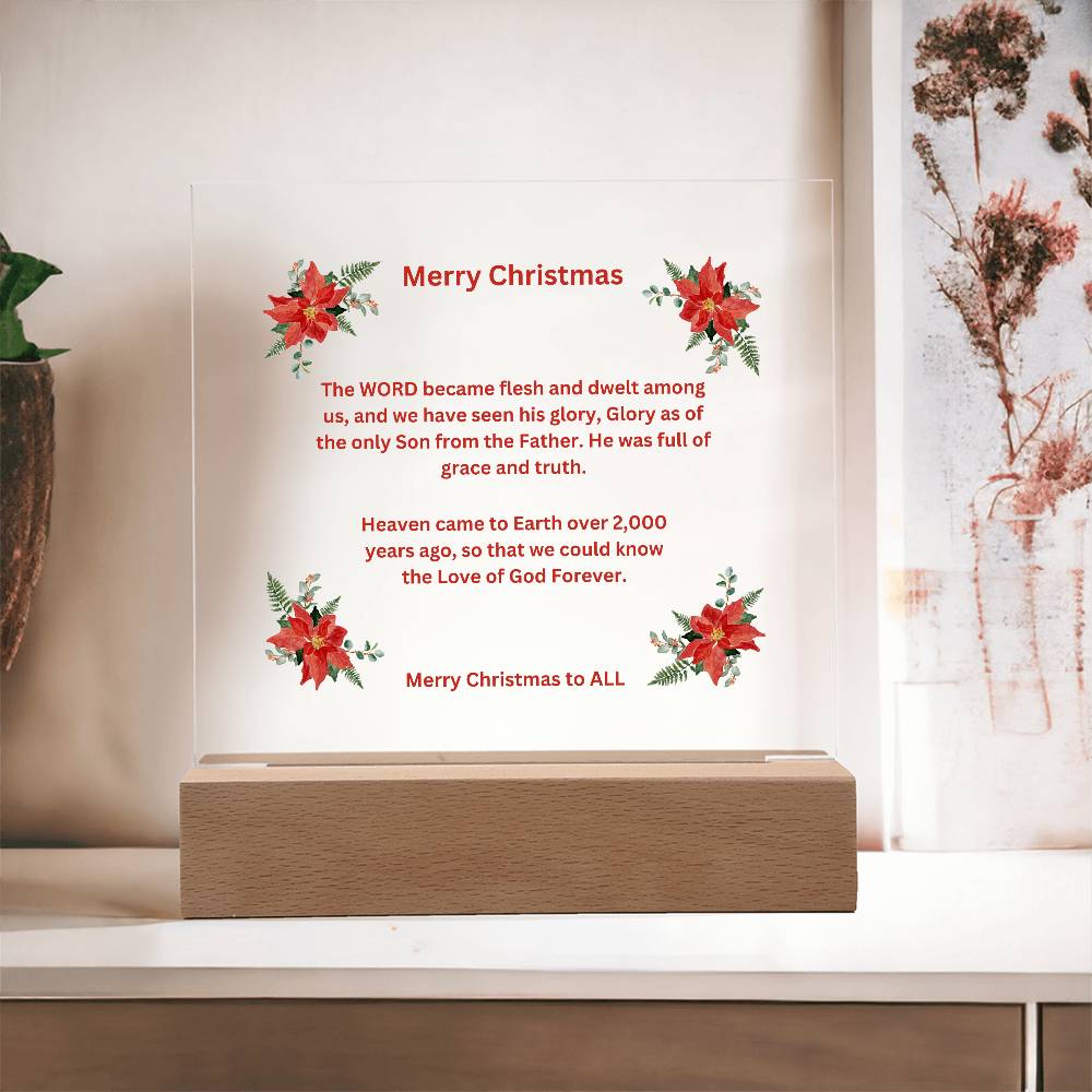 Merry Christmas Acrylic Plaque with Poinsettias