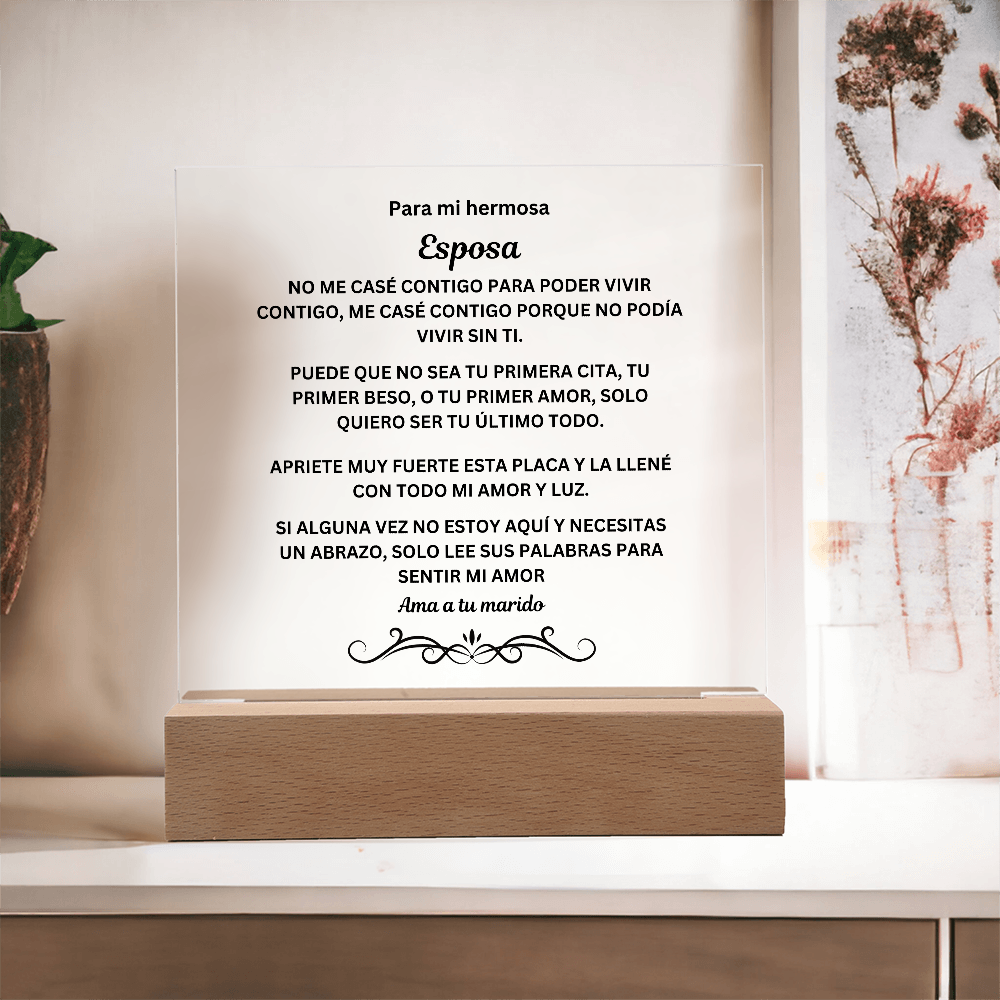 To My Beautiful Wife Printed Acrylic Square Plaque Spanish