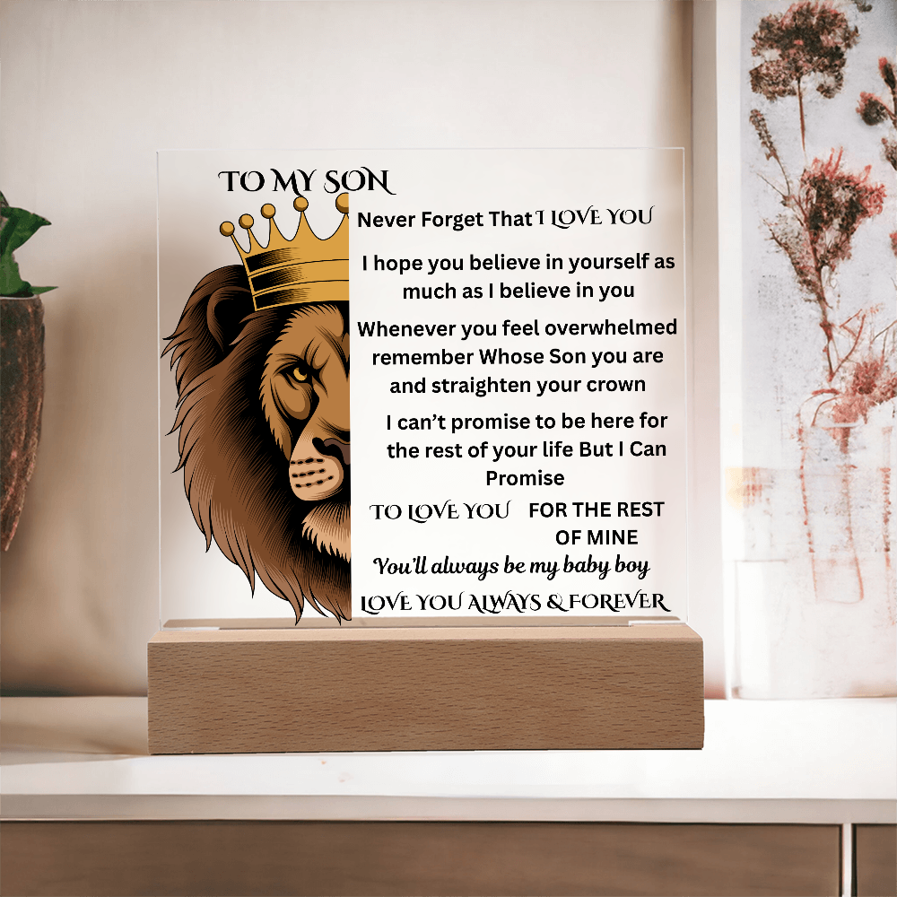 To My Son Lion Printed Arylic Square Plaque