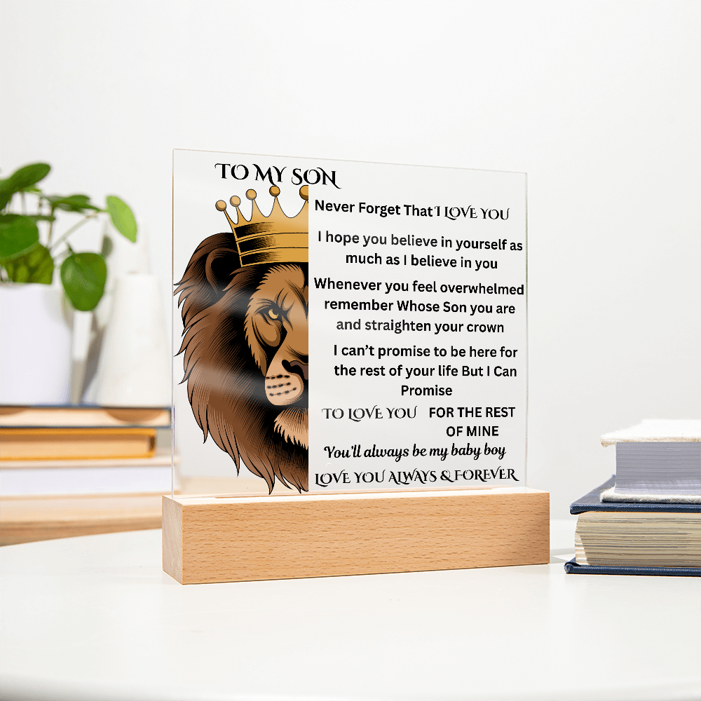 To My Son Lion Printed Arylic Square Plaque