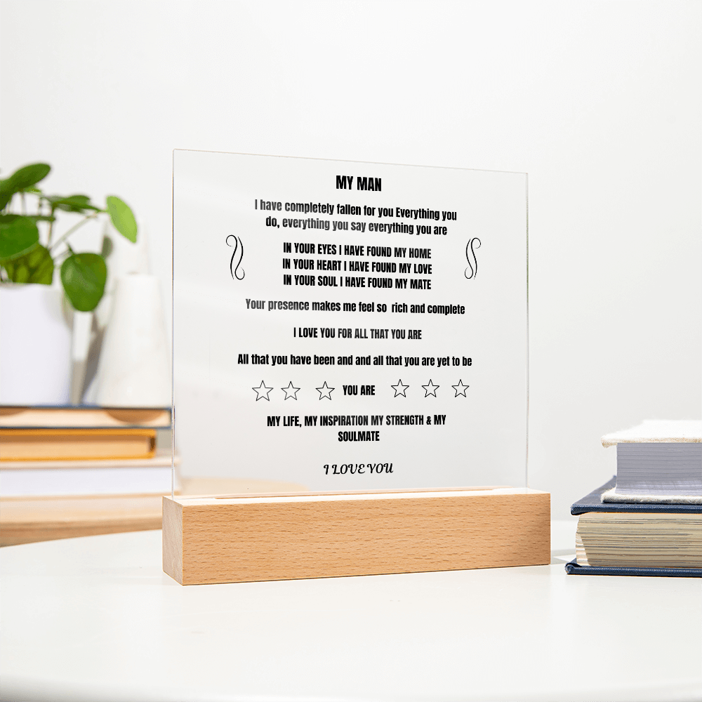 My Man Printed Square Plaque