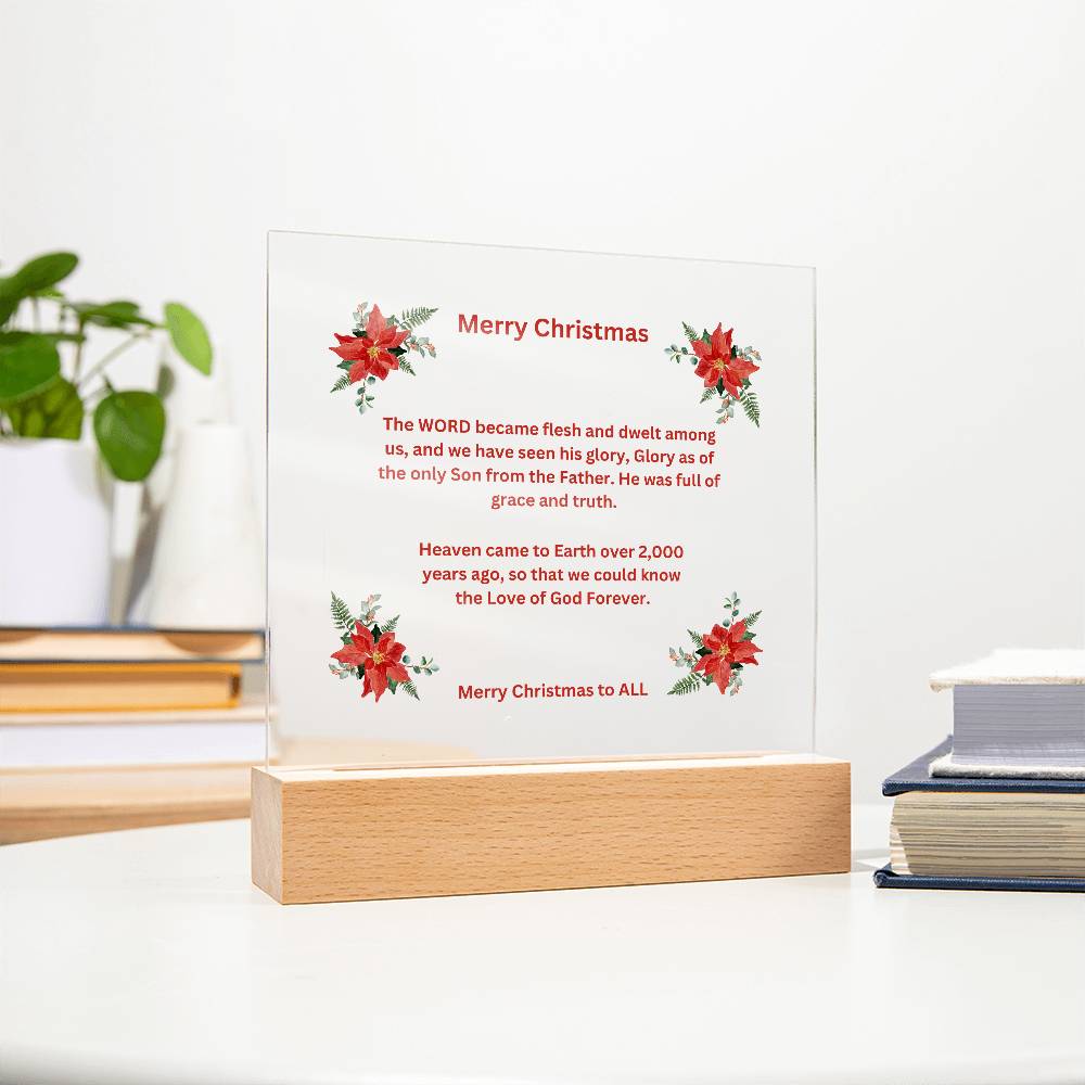 Merry Christmas Acrylic Plaque with Poinsettias