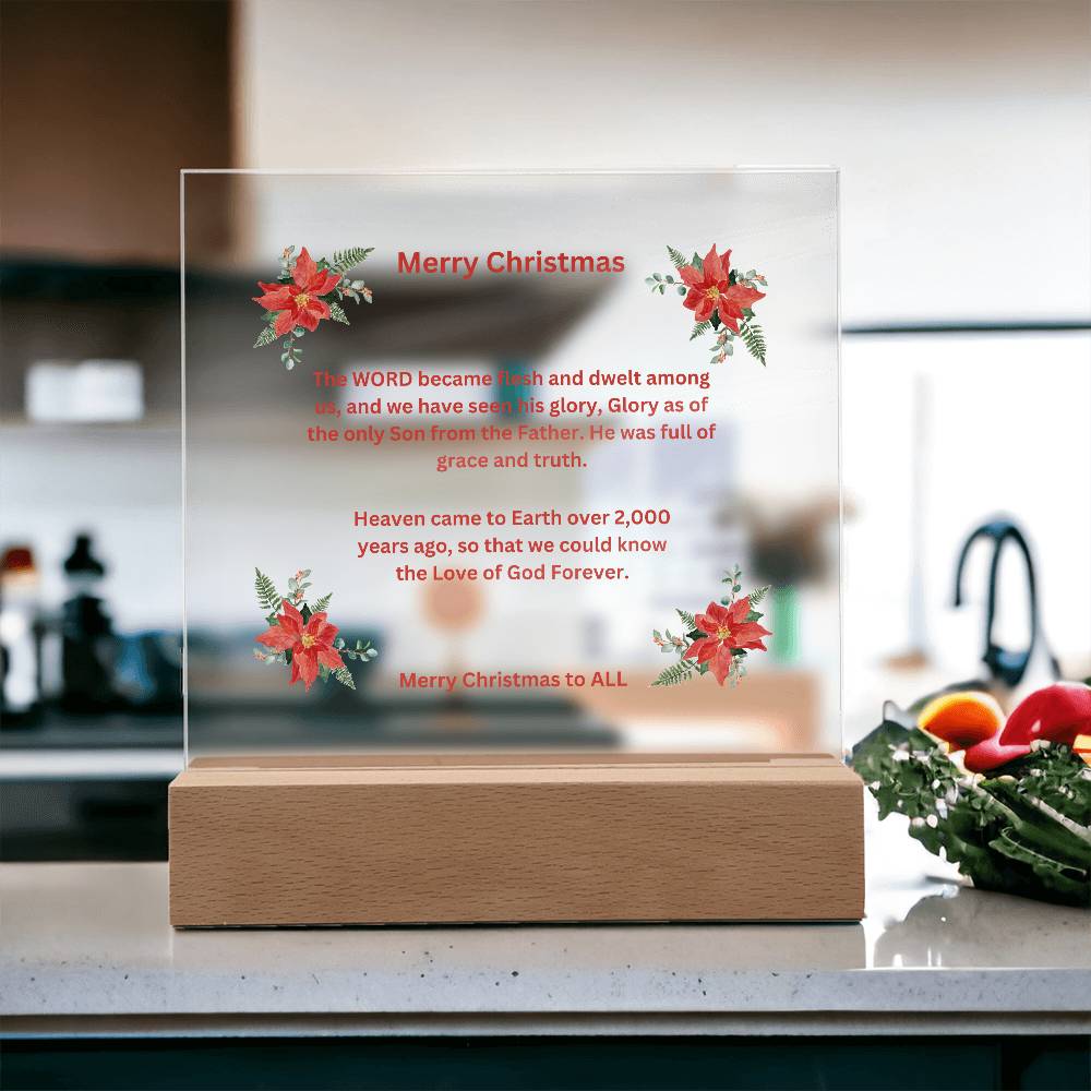 Merry Christmas Acrylic Plaque with Poinsettias