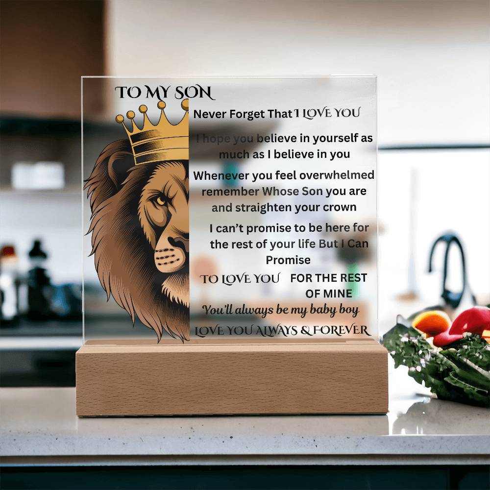 To My Son Lion Printed Arylic Square Plaque