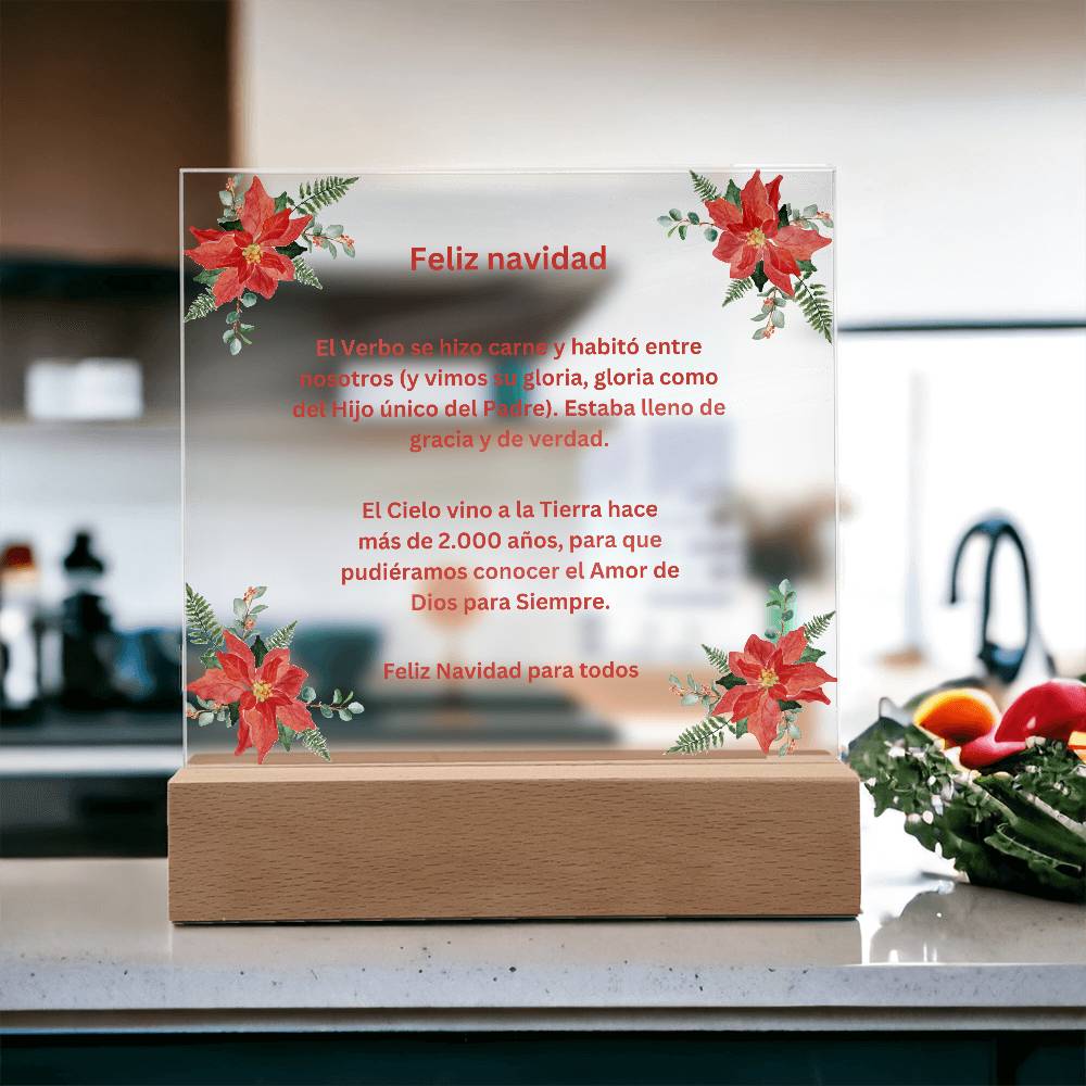 Spanish Merry Christmas Acrylic Plaque Wirth Poinsettias