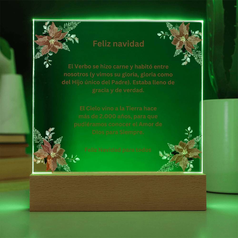 Spanish Merry Christmas Acrylic Plaque Wirth Poinsettias