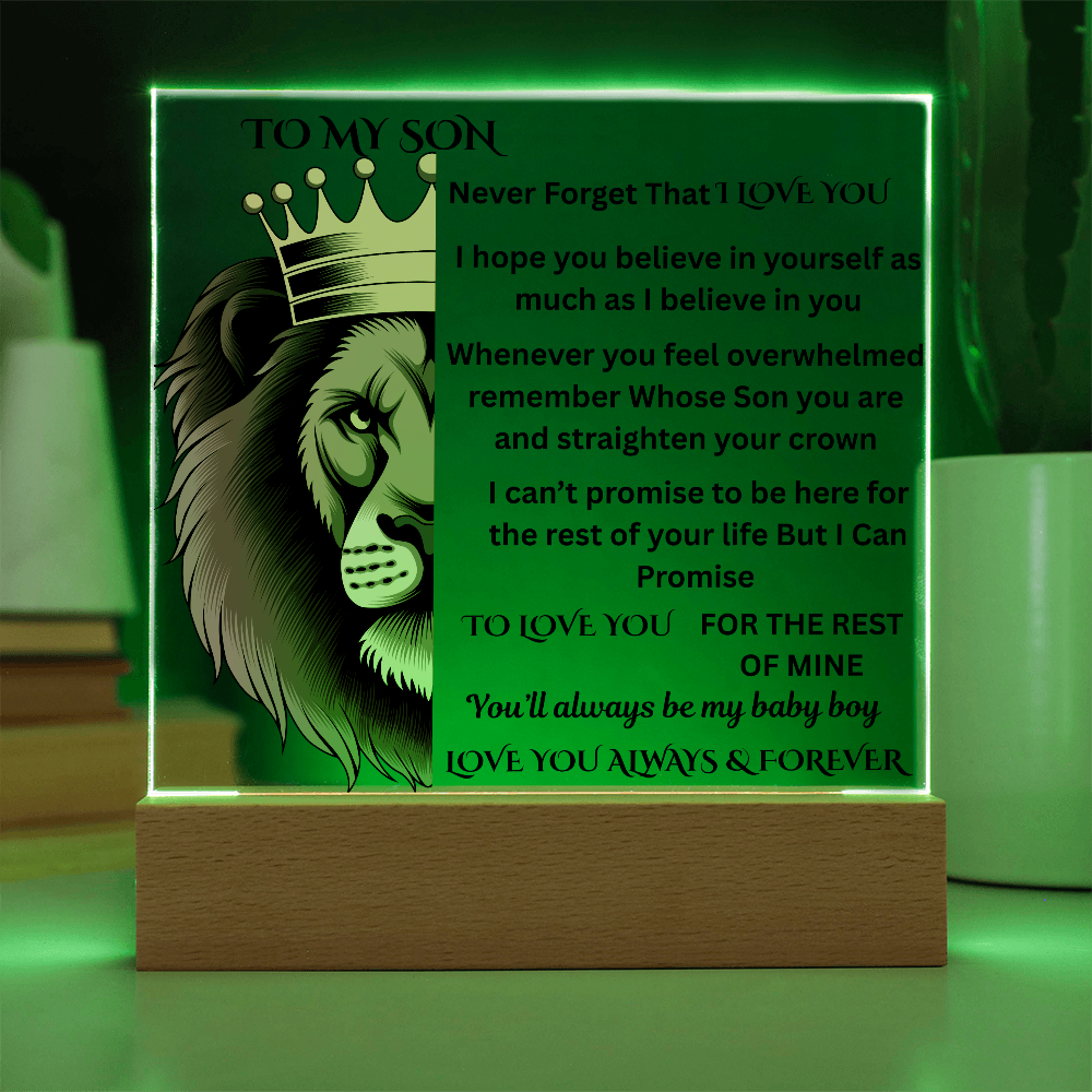 To My Son Lion Printed Arylic Square Plaque
