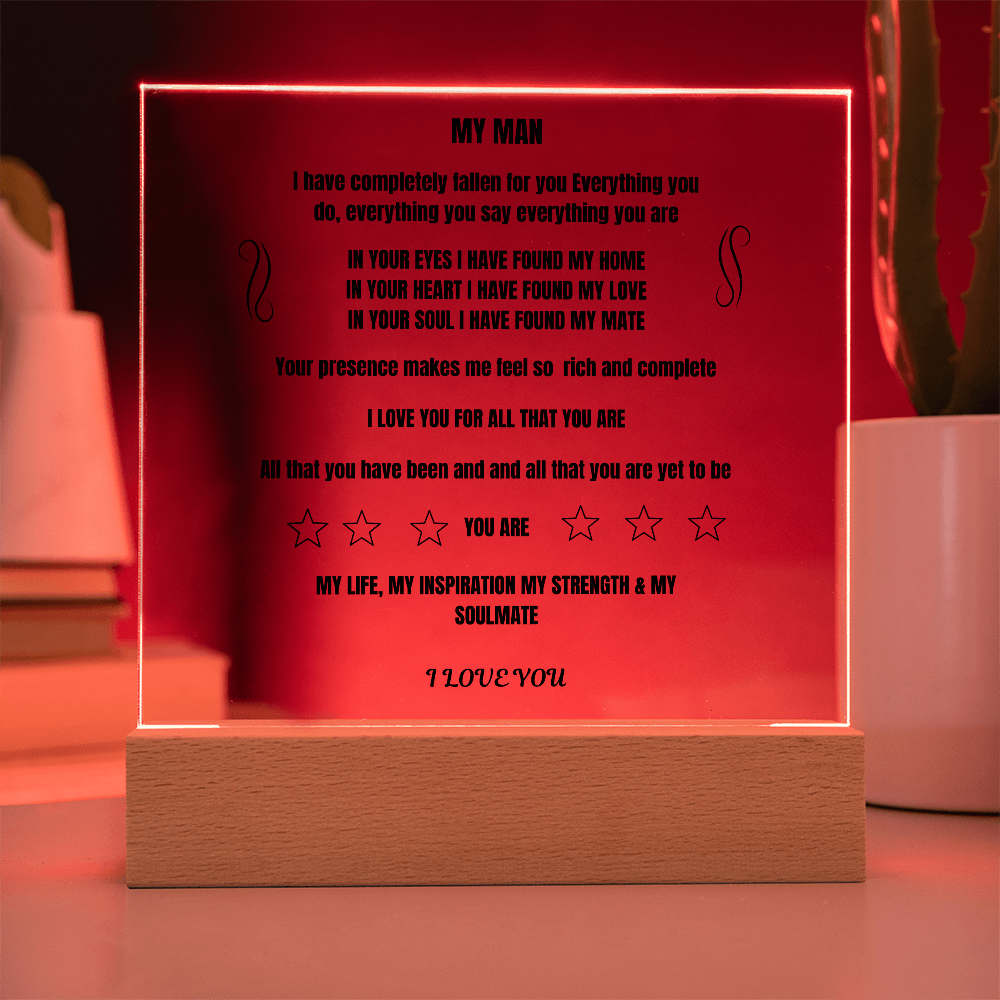 My Man Printed Square Plaque