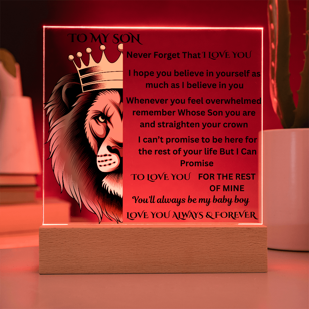 To My Son Lion Printed Arylic Square Plaque