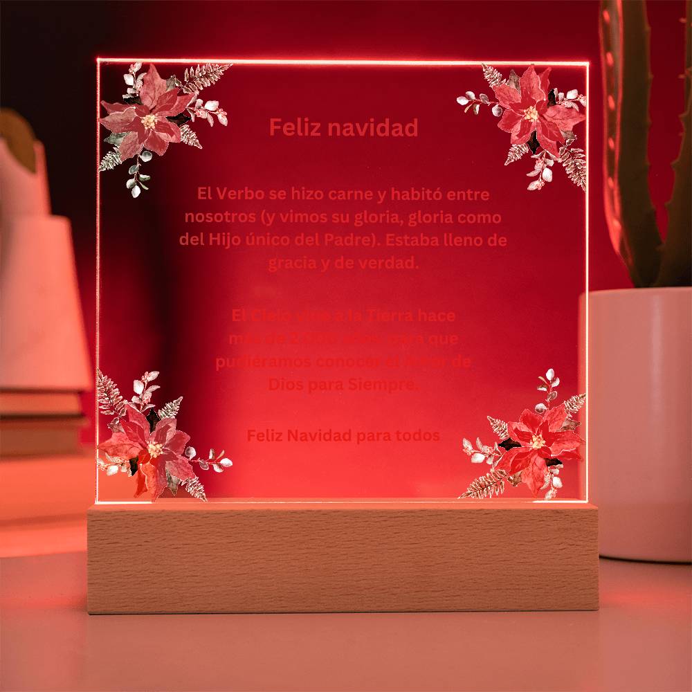 Spanish Merry Christmas Acrylic Plaque Wirth Poinsettias