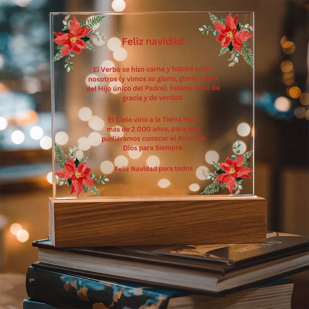 Spanish Merry Christmas Acrylic Plaque Wirth Poinsettias