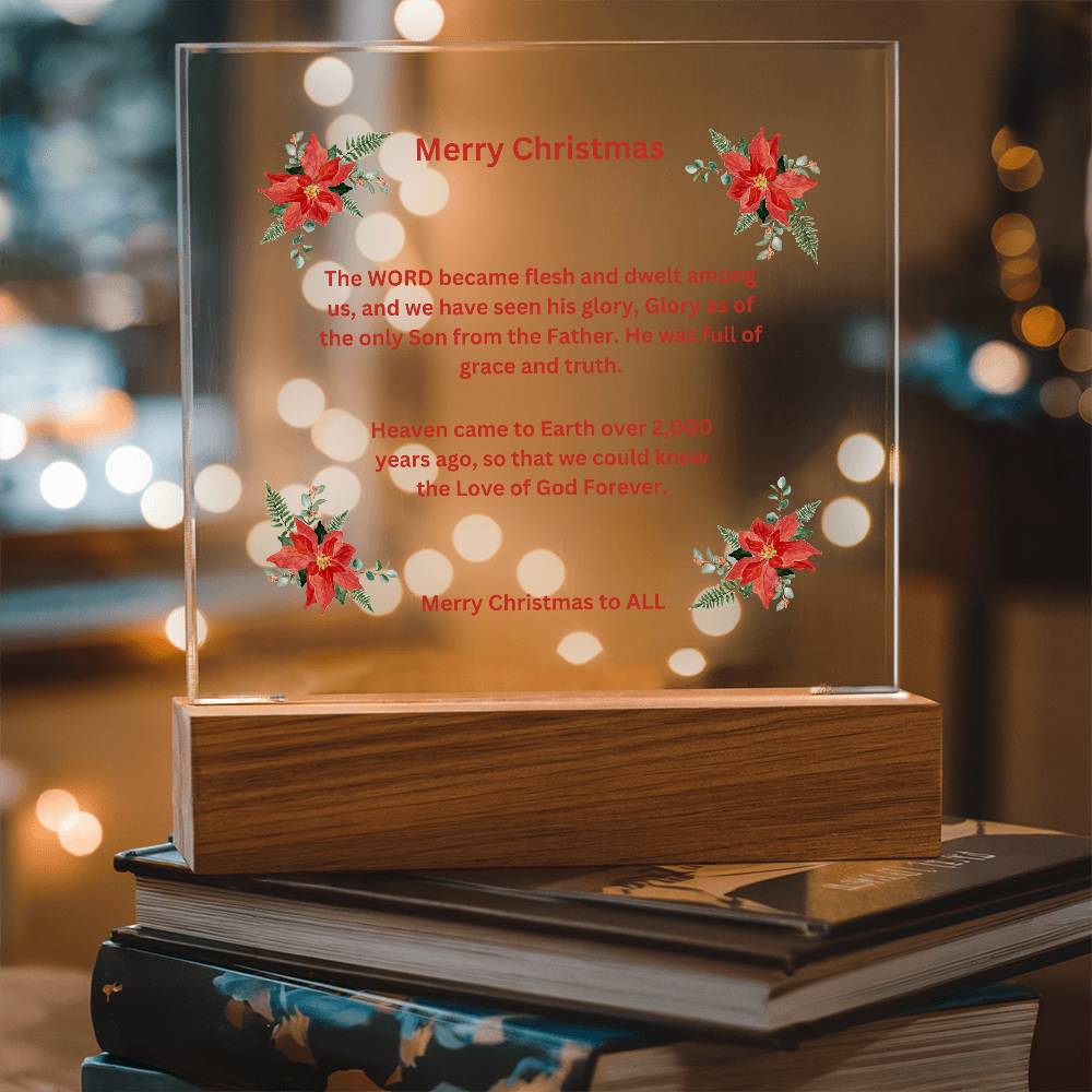 Merry Christmas Acrylic Plaque with Poinsettias