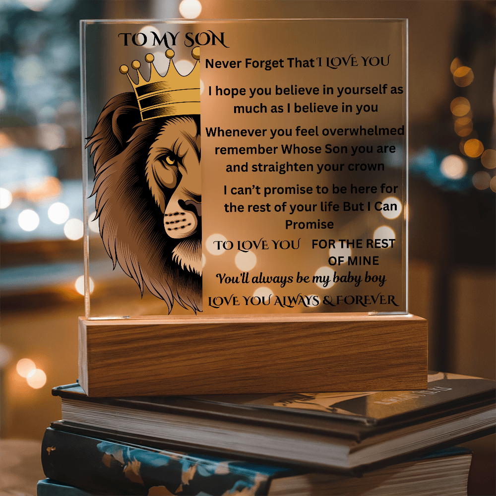 To My Son Lion Printed Arylic Square Plaque