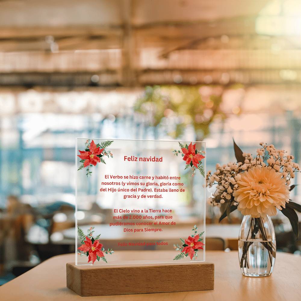 Spanish Merry Christmas Acrylic Plaque Wirth Poinsettias