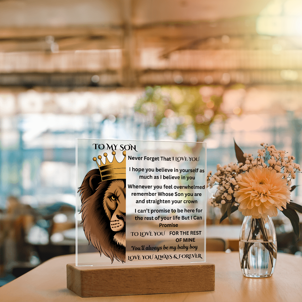 To My Son Lion Printed Arylic Square Plaque