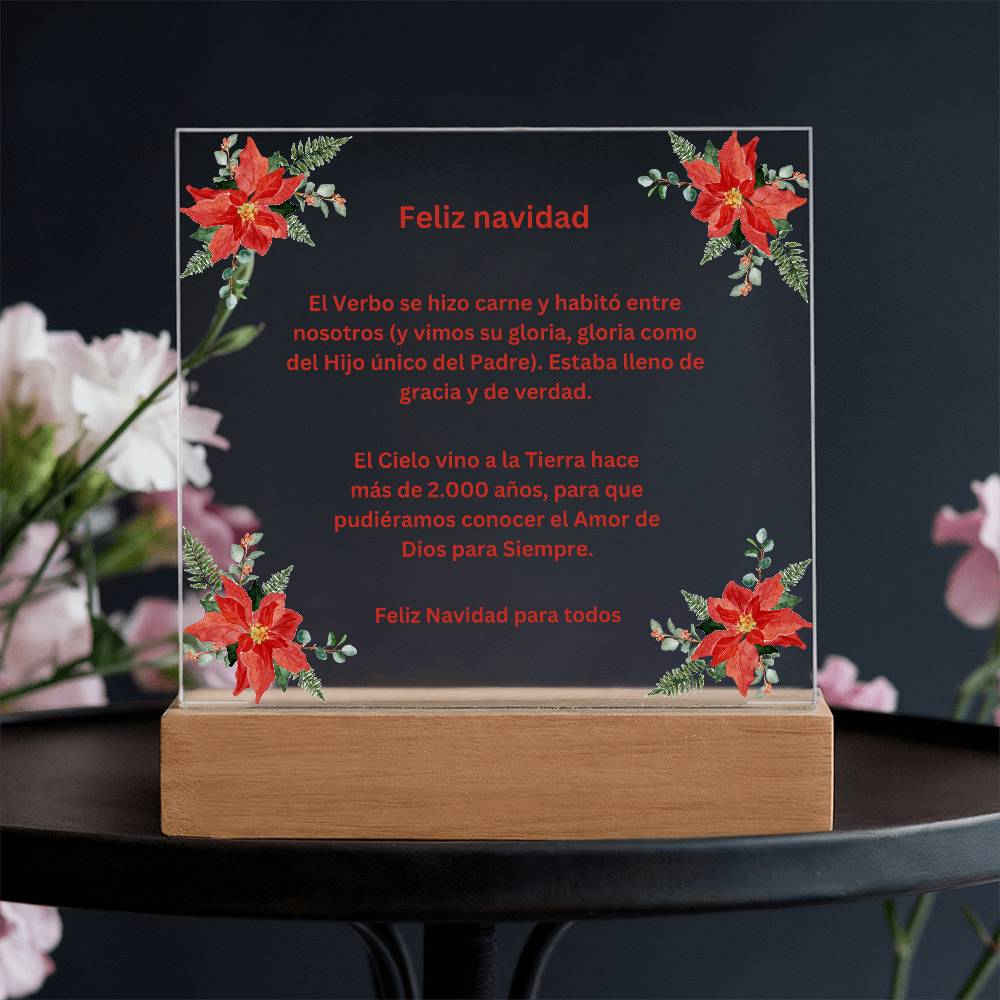 Spanish Merry Christmas Acrylic Plaque Wirth Poinsettias