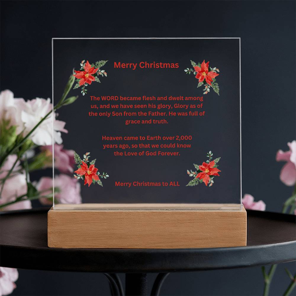 Merry Christmas Acrylic Plaque with Poinsettias