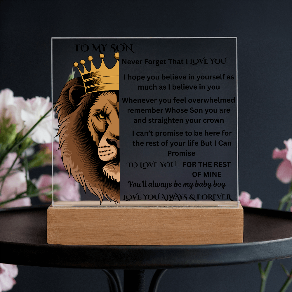 To My Son Lion Printed Arylic Square Plaque