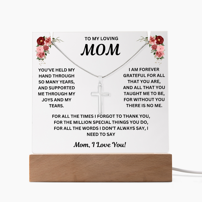 To My Loving Mom Keepsake Acrylic and Stainless Steel Cross Necklace